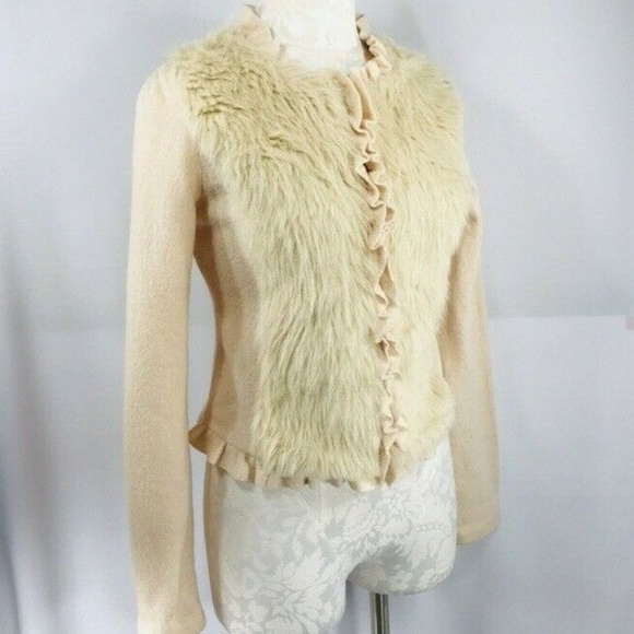 New Anthropologie M Faux Fur Jacket Cream Wool NWT - Picture 3 of 8
